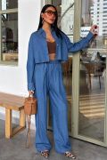 Denim Gömlek Plazzo Pantolon Takım 10163-08 resmi